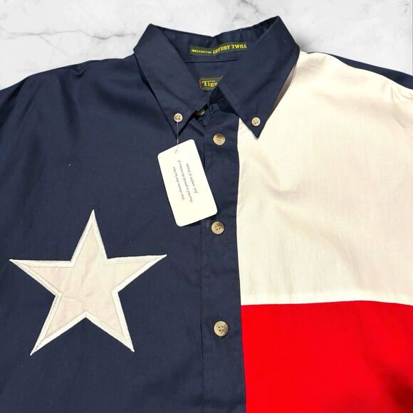 Tiger Hill Texas Flag Button Down Shirt Men’s Large 100% Cotton Twill Western - Picture 10 of 10